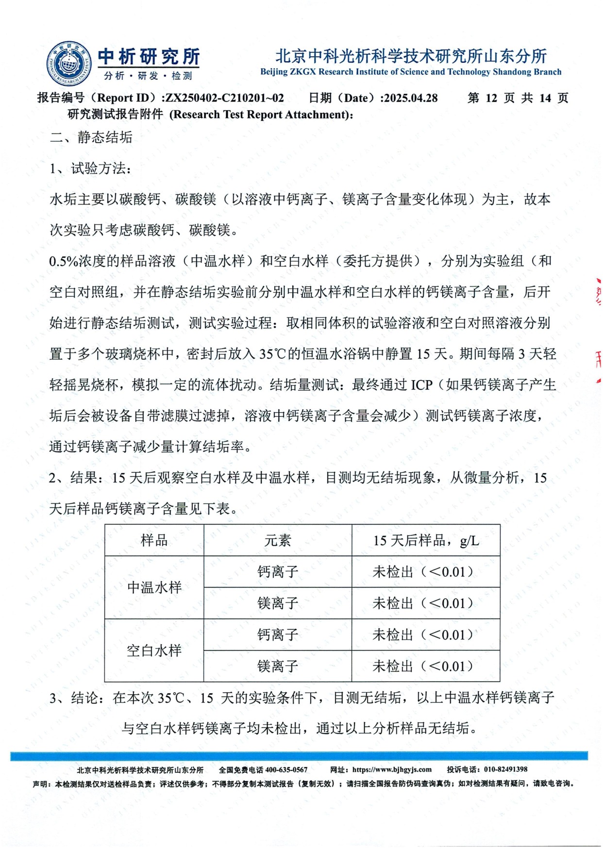 附件二 静态结垢试验方法 ICP钙镁离子检测